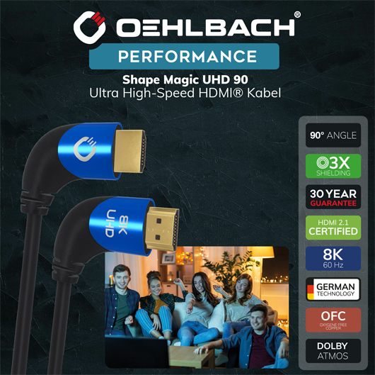Oehlbach: Ultra high-speed HDMI kabel 90°-stekker - 3M - Zwart